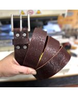 Chestnut Embossed Wave of Entropy Leather Belt 