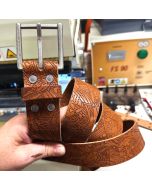 Quarter Tan Embossed Wave of Entropy Leather Belt